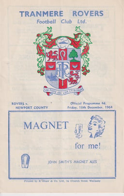 Tranmere Rovers v Newport County Match Programme 1964-12-18